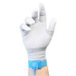 ESD PU Tip Gloves - Carbon Stripe - Wearing Adjustable Wrist Strap - Antistat