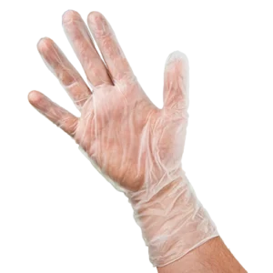 600-0640 - Integrity 12 inch vinyl gloves (2) Vinyl gloves - translucent with 12 in length, hand with fingers slightly spread out