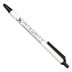 Cleanroom Pens - Black, retractable style with rectangular clip. Integrity logo printed on the barrel